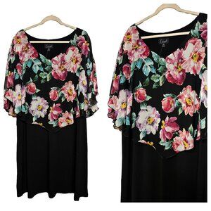 NWT Connected Apparel Alyssa Floral Black Pink Spring Cape Ladies Dress SZ 20W